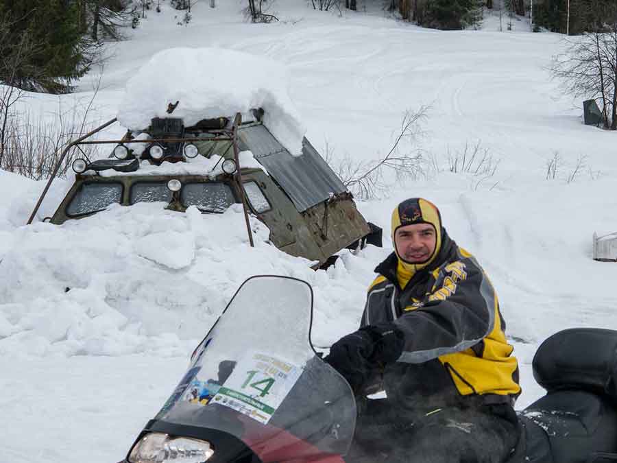 Roman Shtefan snowmobiles in Russia adventure