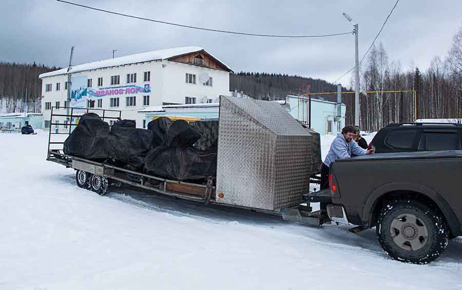 Snowmobile trailer in Kizel Russia