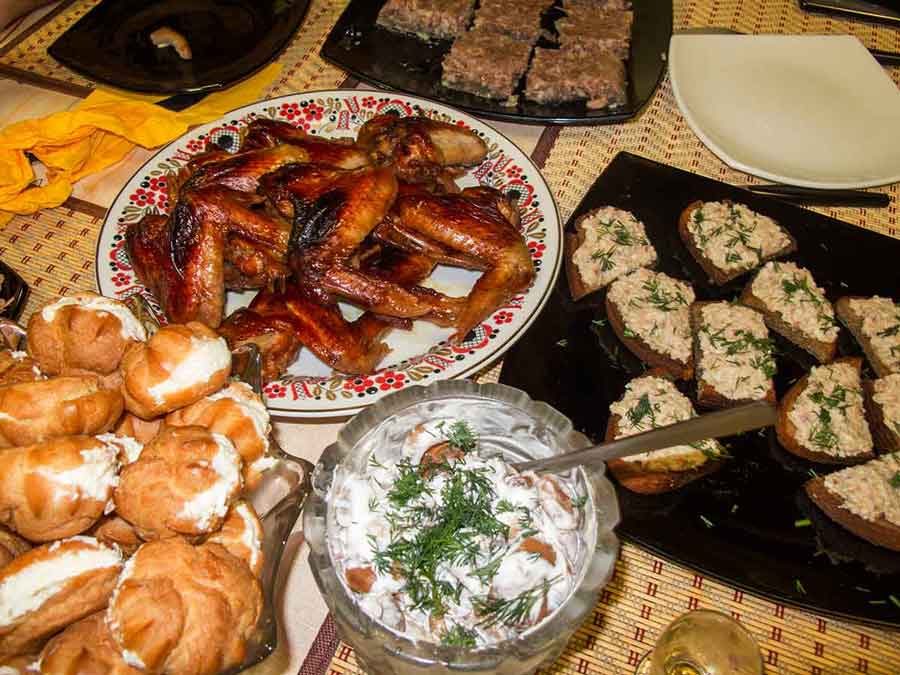 Traditional Russian dinner for snowmobilers