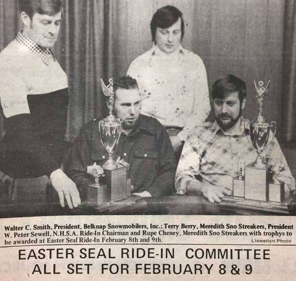 Walter Smith, Belknap Snowmobilers, Terry Berry, Meredith Sno-Streakers, W. Peter Sewall, Ride-In chair and Rope Cheney, also with the Meredith Sno-Streakers