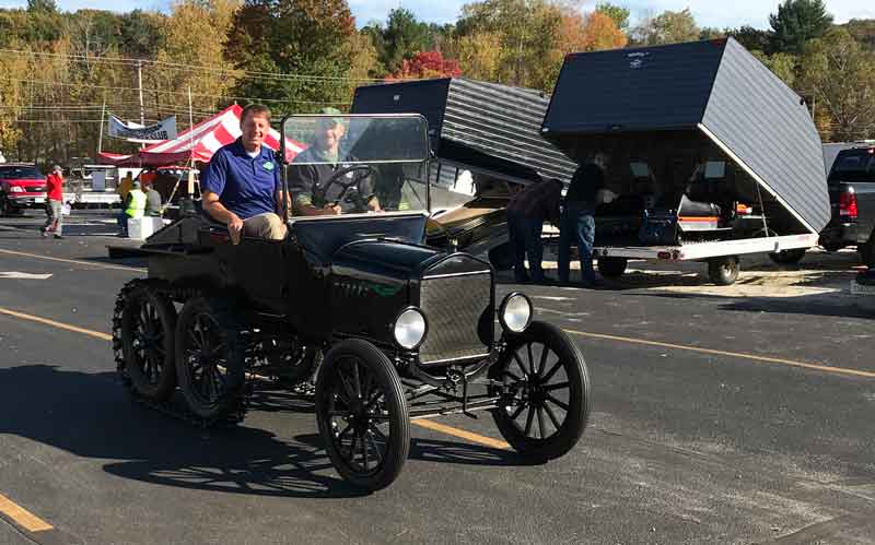 Ron Verdonck and Jim Whalley in the Model T at HK Powersports Fall Open House.