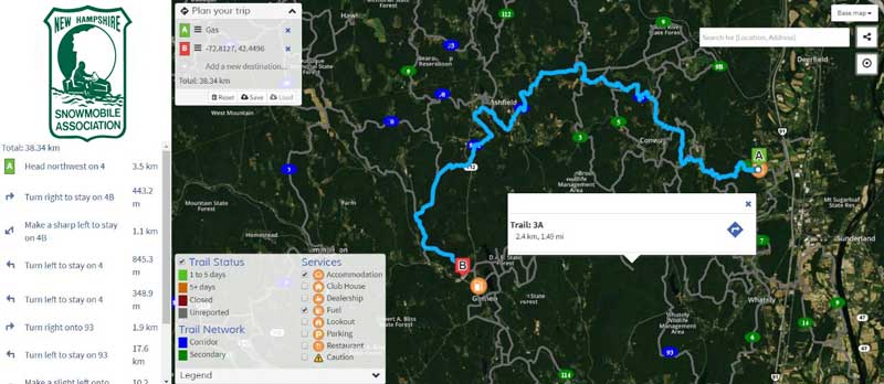 Example of interactive NH snowmobile trails map