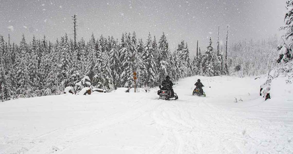 Snowmobile during NH snowstorm in Coos County