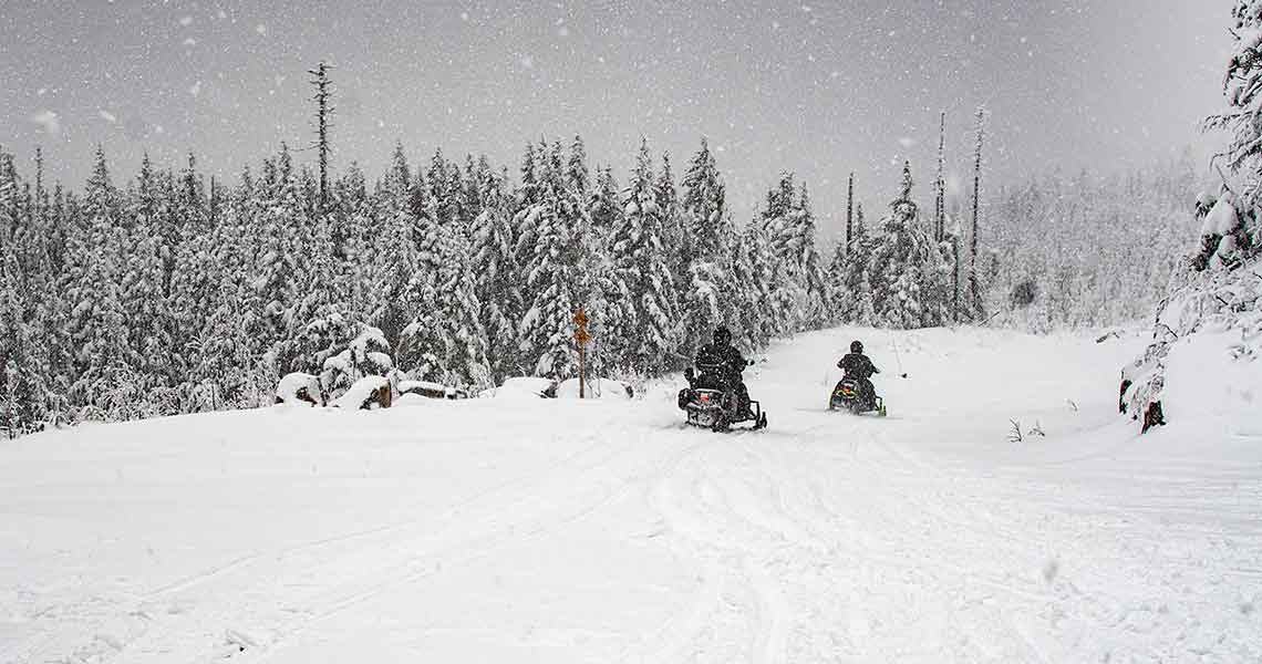 Snowmobile during NH snowstorm in Coos County