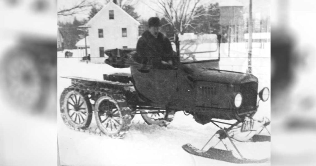 Virgil White in an early 1900Õs Model T snowmobile