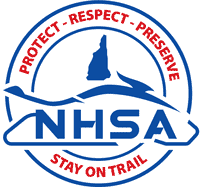 Please stay on the snowmobile trail NH logo