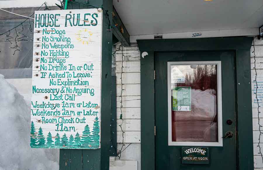 Sign at door of Fairview Inn and Bar Talkeetna Alaska